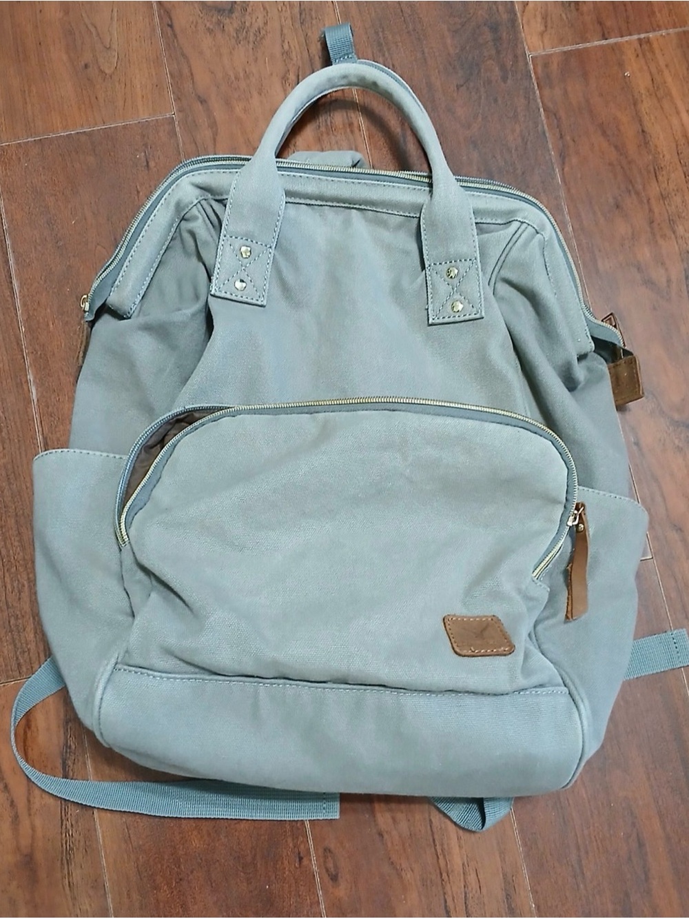 Hynes Eagle Canvas Backpack  Travel School Bookbag Gray Washed Look